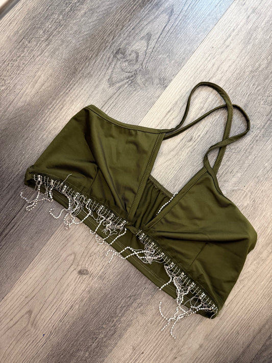 Olive Rhinestone Top